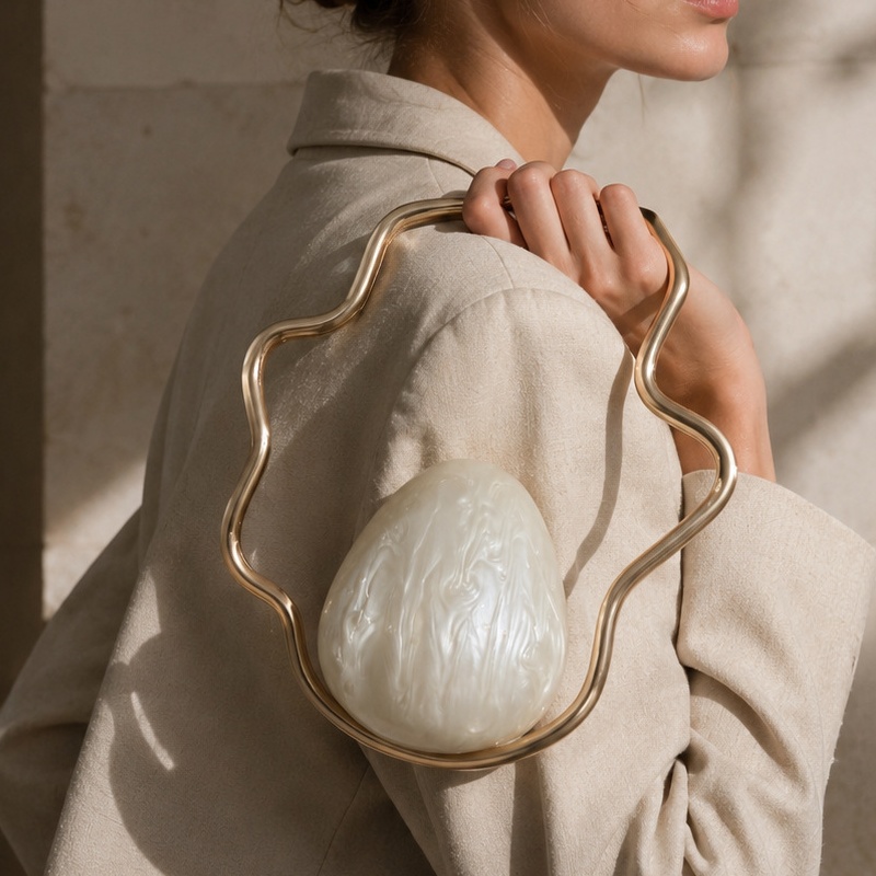 Luxury Bags Cute - Damen Mini-Acryl-Eiertasche, Niedliche Perlen-Abendclutch mit Goldrahmen