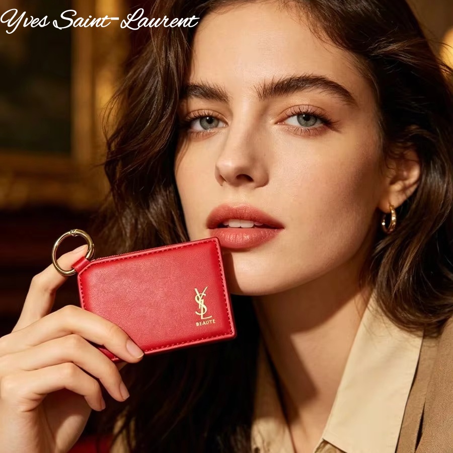 Women Luxury Bags Ysl - YSL Roter Leder-Quadrat-Mini-Taschen-Make-up-Spiegel mit Metall-Schlüsselring, Tragbares