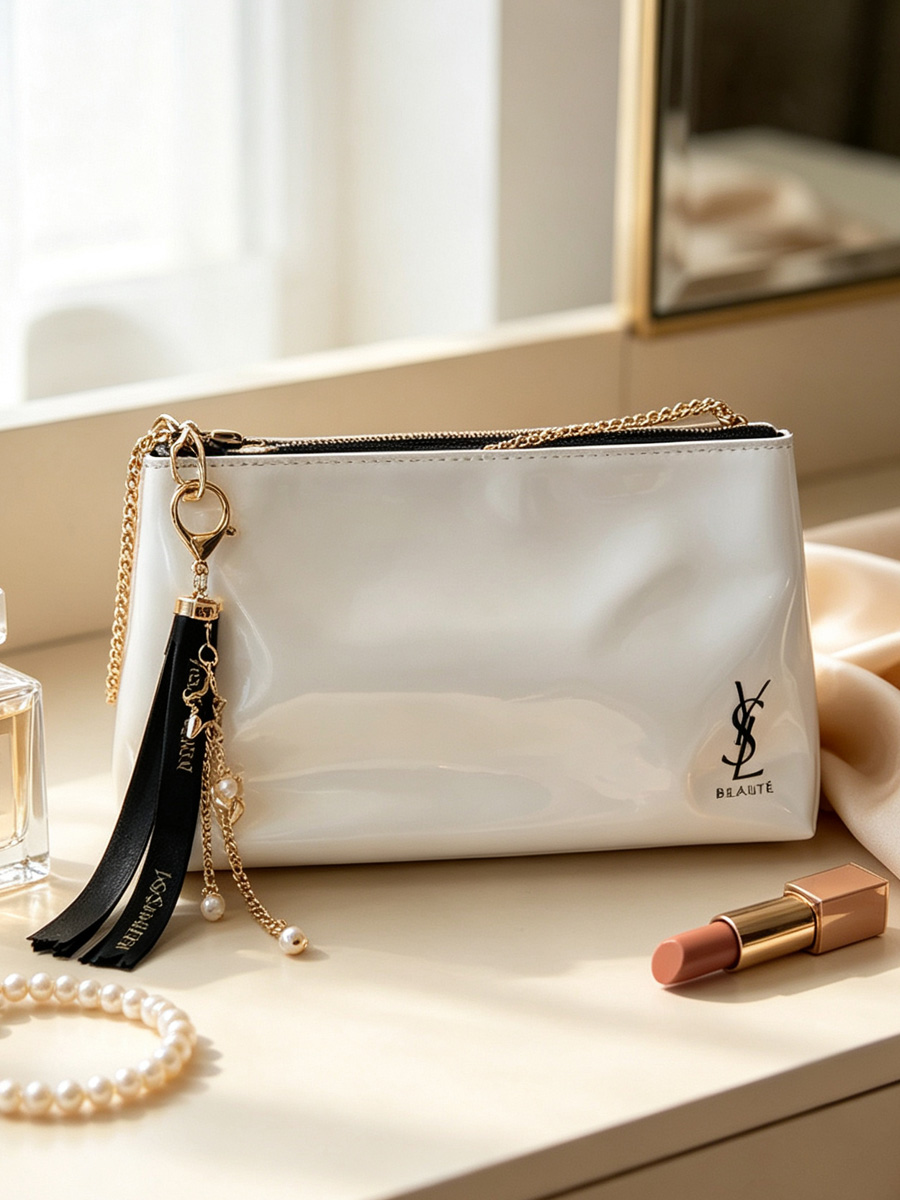 YSL Weiße Glänzende Reißversch – Women Luxury Bags Ysl Bewertung und Preis